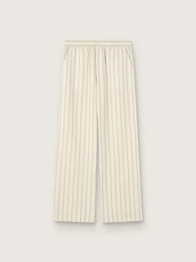 Pantalones de chándal unisex de algodón y lino a rayas en tonos crudo y arena
