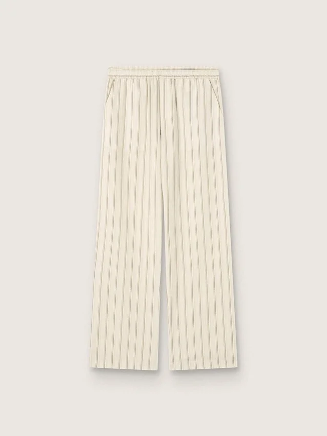 Pantalones de chándal unisex de algodón y lino a rayas en tonos crudo y arena