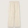 Pantalones de chándal unisex de algodón y lino a rayas en tonos crudo y arena