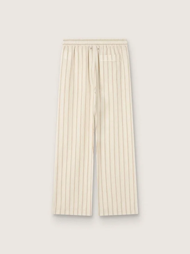 Pantalones de chándal unisex de algodón y lino a rayas en tonos crudo y arena