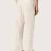 Pantalones de chándal unisex de algodón y lino a rayas en tonos crudo y arena