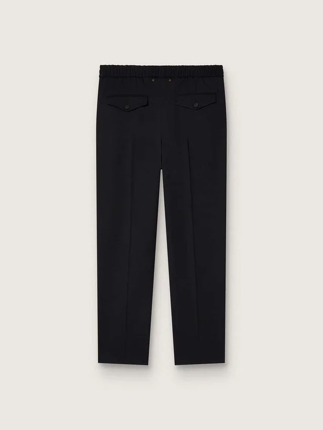 Pantalones de gabardina de lana negros para hombre