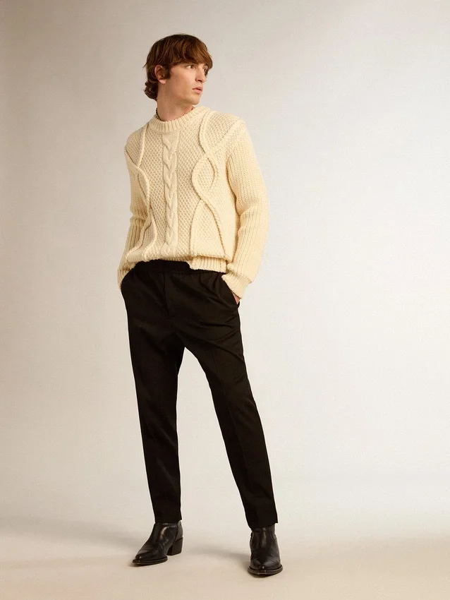 Pantalones de gabardina de lana negros para hombre