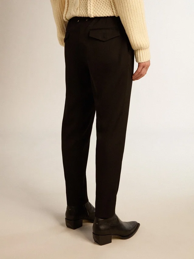 Pantalones de gabardina de lana negros para hombre