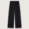 Pantalones de gabardina de lana negros para mujer