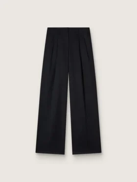 Pantalones de gabardina de lana negros para mujer