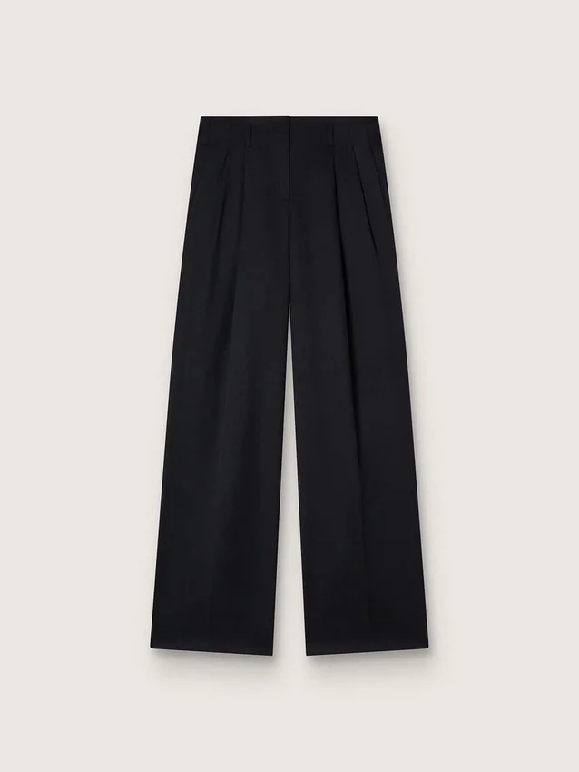 Pantalones de gabardina de lana negros para mujer