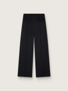 Pantalones de gabardina de lana negros para mujer