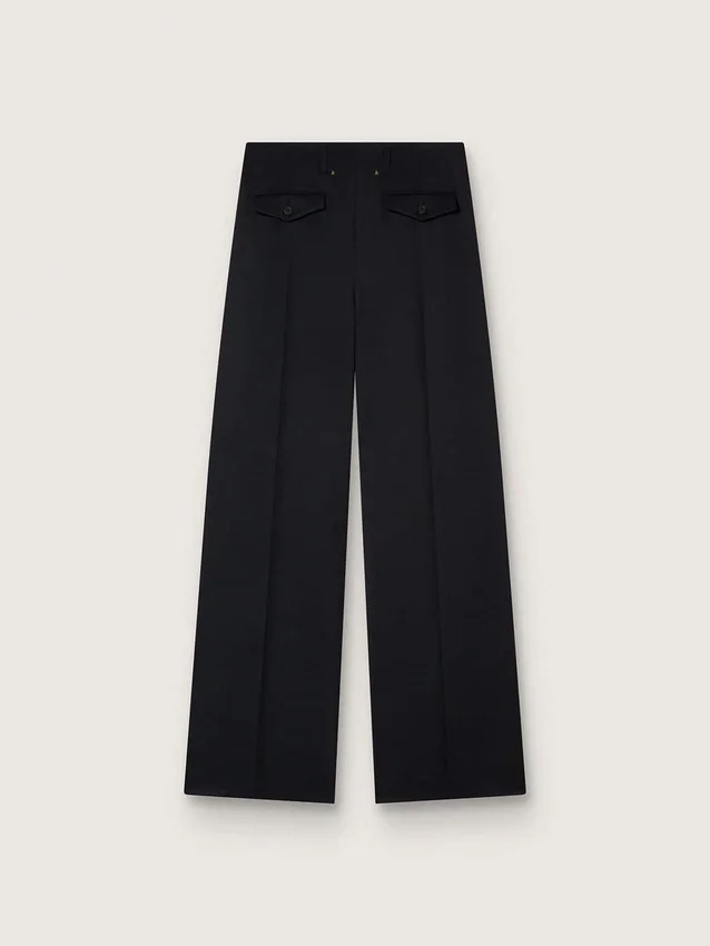 Pantalones de gabardina de lana negros para mujer