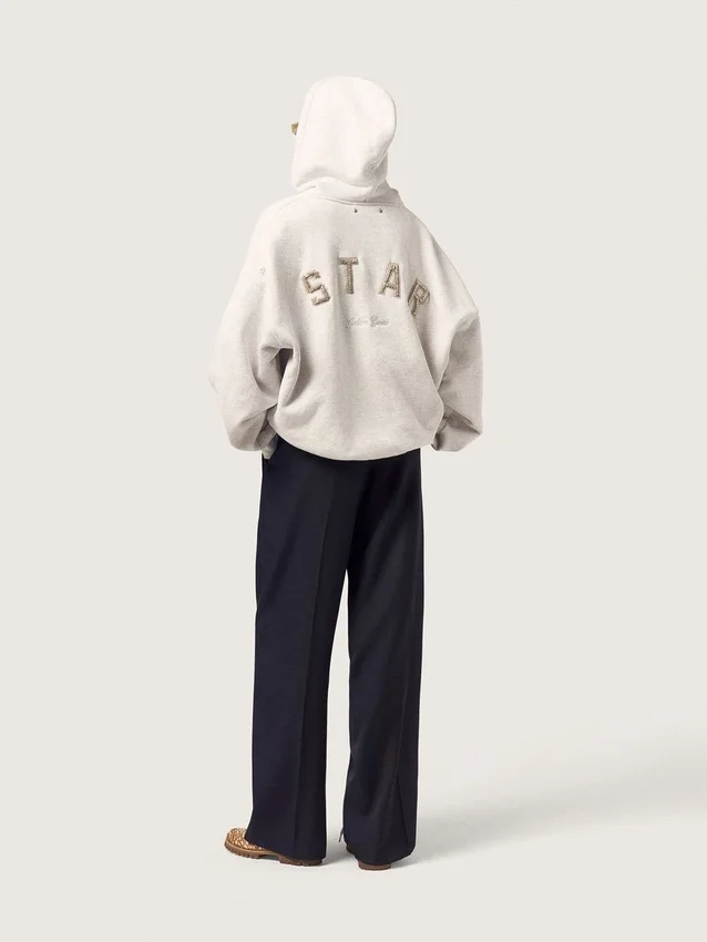 Pantalones de gabardina de lana negros para mujer