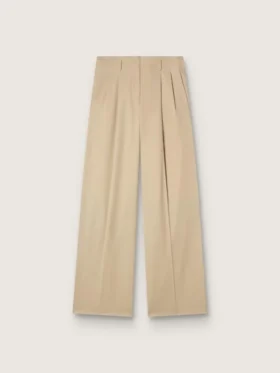 Pantalones de gabardina de lana para mujer en color arena