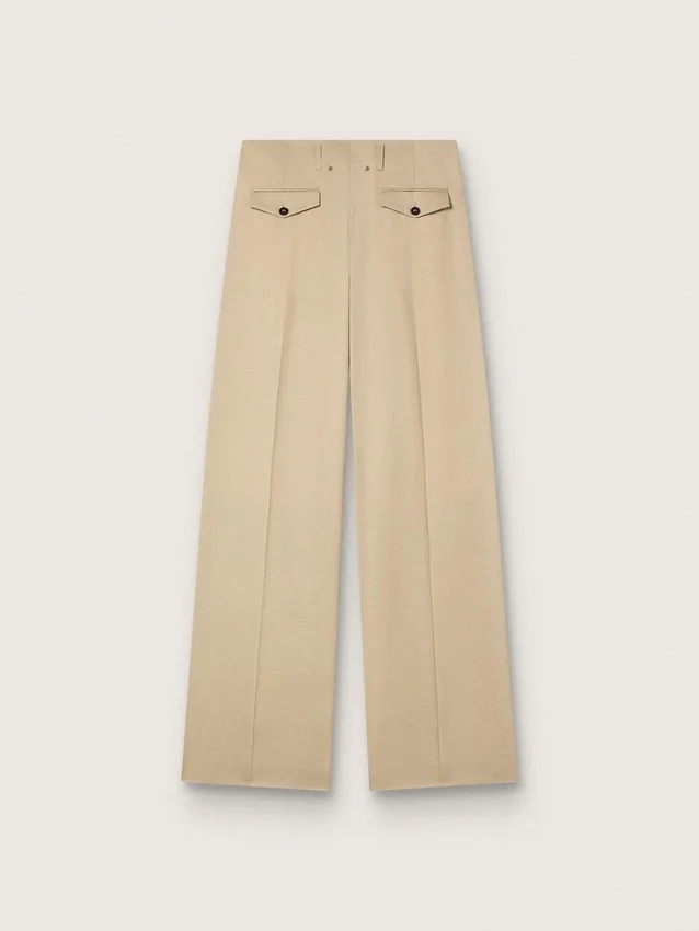 Pantalones de gabardina de lana para mujer en color arena