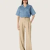 Pantalones de gabardina de lana para mujer en color arena