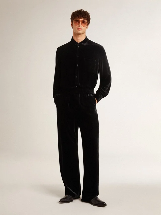 Pantalones de hombre con efecto terciopelo negro