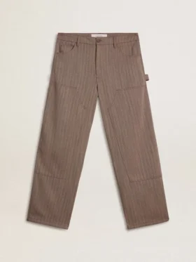 Pantalones de hombre de mezcla de lana con microdiseño de chevrón en color marrón claro
