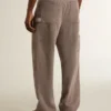 Pantalones de hombre de mezcla de lana con microdiseño de chevrón en color marrón claro