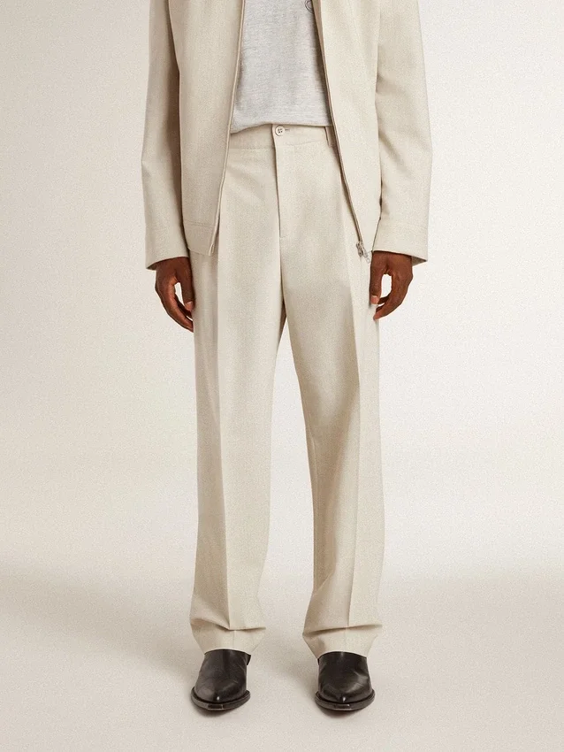 Pantalones de jogging para hombre en mezcla de lana color caqui