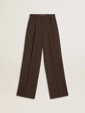 Pantalones de lana virgen marrones para mujer