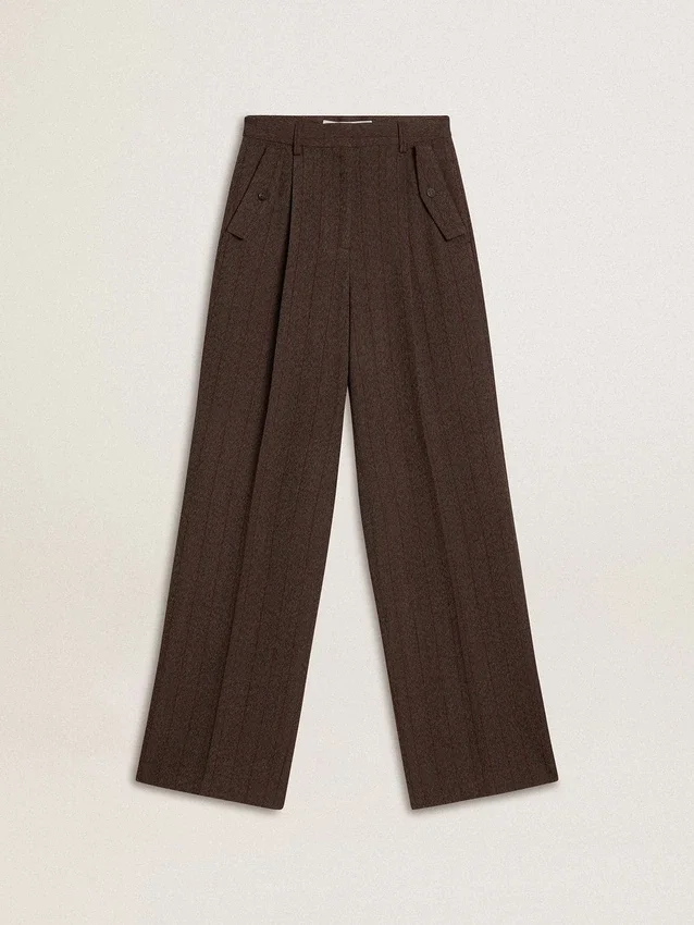 Pantalones de lana virgen marrones para mujer