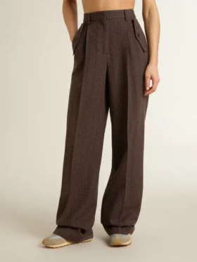 Pantalones de lana virgen marrones para mujer