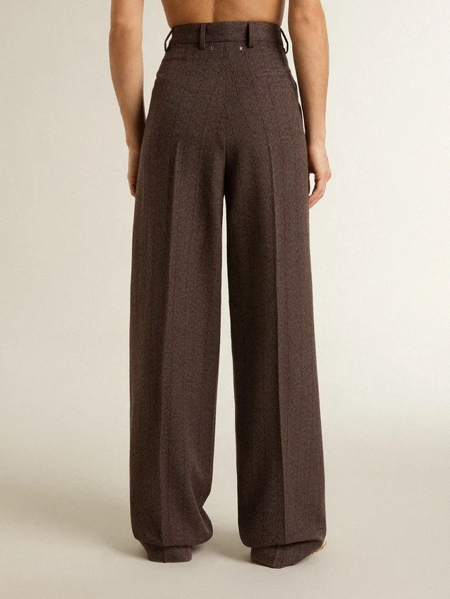 Pantalones de lana virgen marrones para mujer
