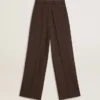 Pantalones de lana virgen marrones para mujer