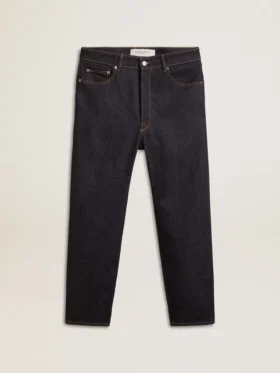 Pantalones de mezclilla azul oscuro para hombre en denim de un solo lavado