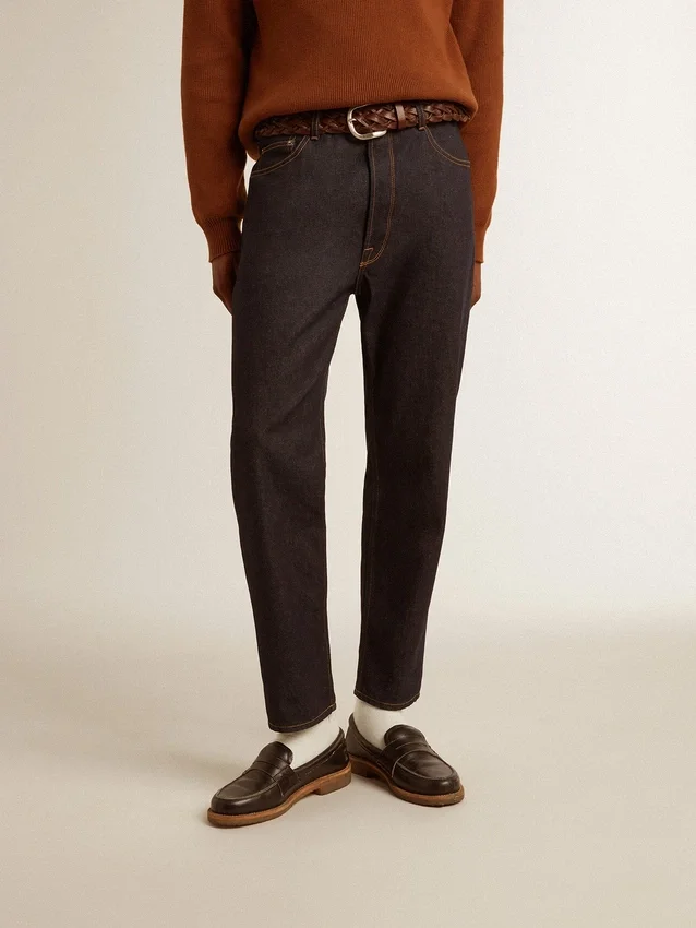 Pantalones de mezclilla azul oscuro para hombre en denim de un solo lavado