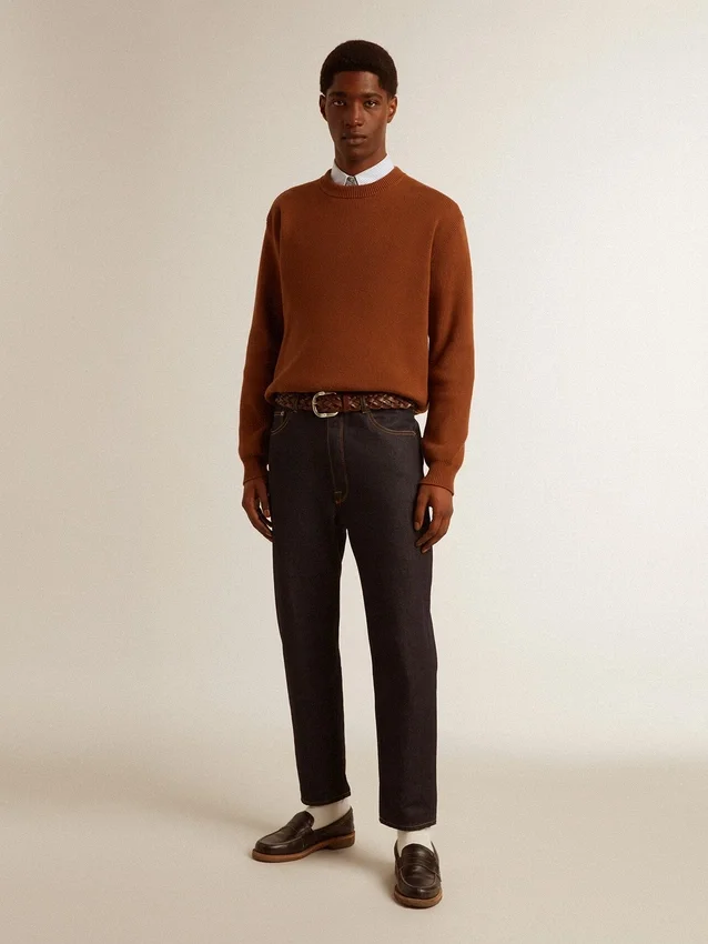 Pantalones de mezclilla azul oscuro para hombre en denim de un solo lavado