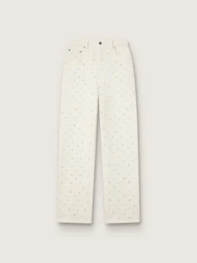 Pantalones de mezclilla blancos para mujer con abalorios y cristales