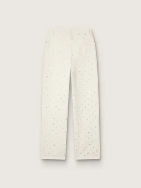 Pantalones de mezclilla blancos para mujer con abalorios y cristales