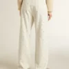 Pantalones de mezclilla blancos para mujer con abalorios y cristales
