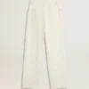 Pantalones de mezclilla blancos para mujer con abalorios y cristales