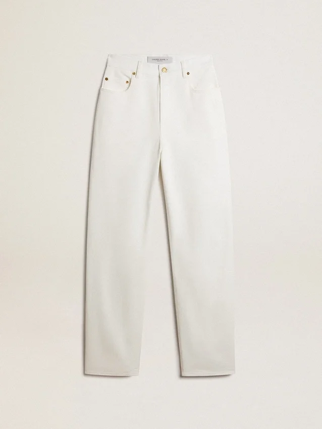Pantalones de mezclilla de algodón color blanco óptico para mujer