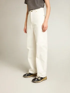 Pantalones de mezclilla de algodón color blanco óptico para mujer