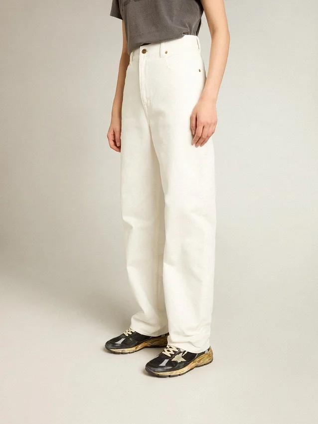 Pantalones de mezclilla de algodón color blanco óptico para mujer