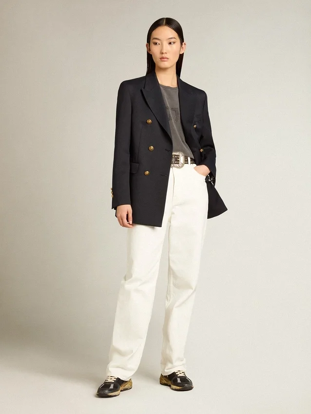Pantalones de mezclilla de algodón color blanco óptico para mujer