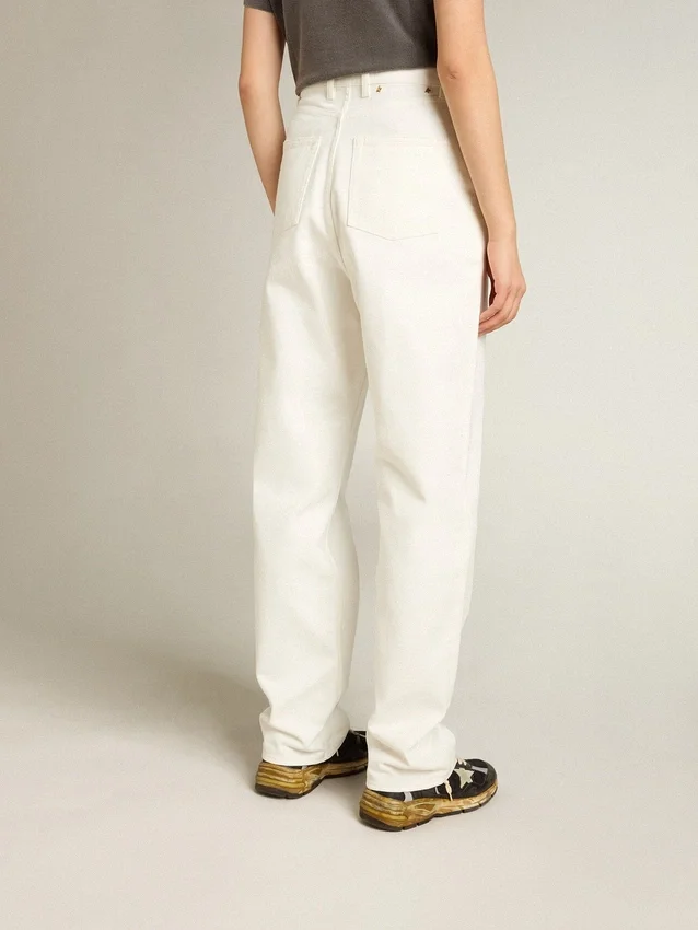 Pantalones de mezclilla de algodón color blanco óptico para mujer
