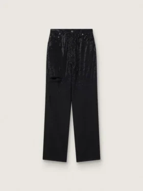 Pantalones de mezclilla de algodón para mujer con adornos de cristales con efecto sombreado