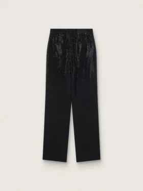 Pantalones de mezclilla de algodón para mujer con adornos de cristales con efecto sombreado