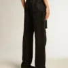 Pantalones de mezclilla de algodón para mujer con adornos de cristales con efecto sombreado