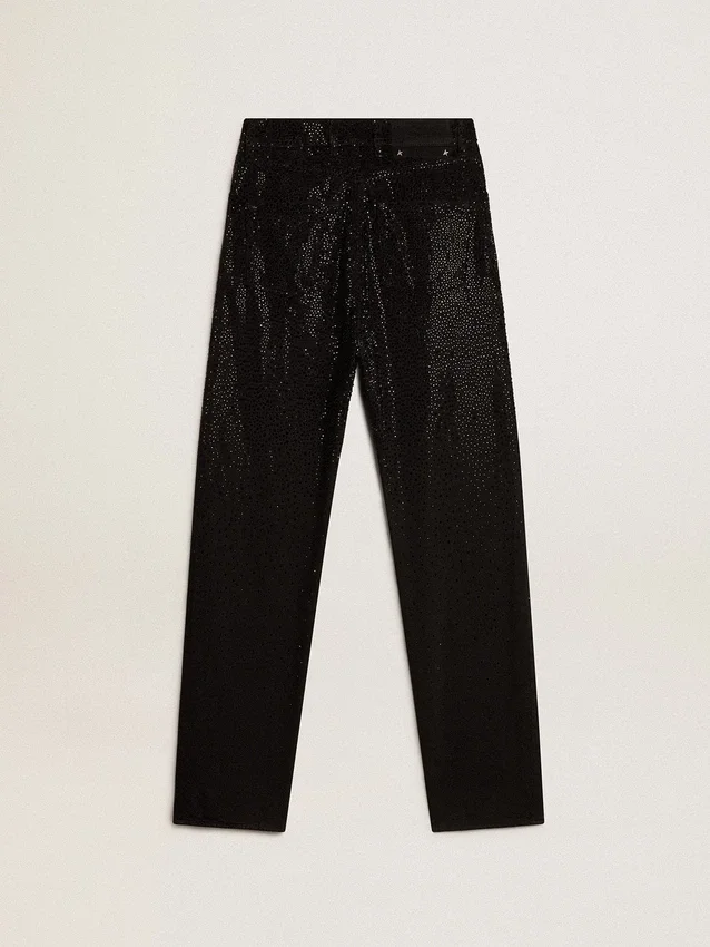 Pantalones de mezclilla de algodón para mujer con adornos de cristales con efecto sombreado