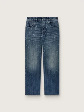 Pantalones de mezclilla de corte acampanado para niñas de la colección Journey en mezclilla azul con pedrería degradada
