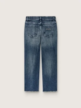 Pantalones de mezclilla de corte acampanado para niñas de la colección Journey en mezclilla azul con pedrería degradada