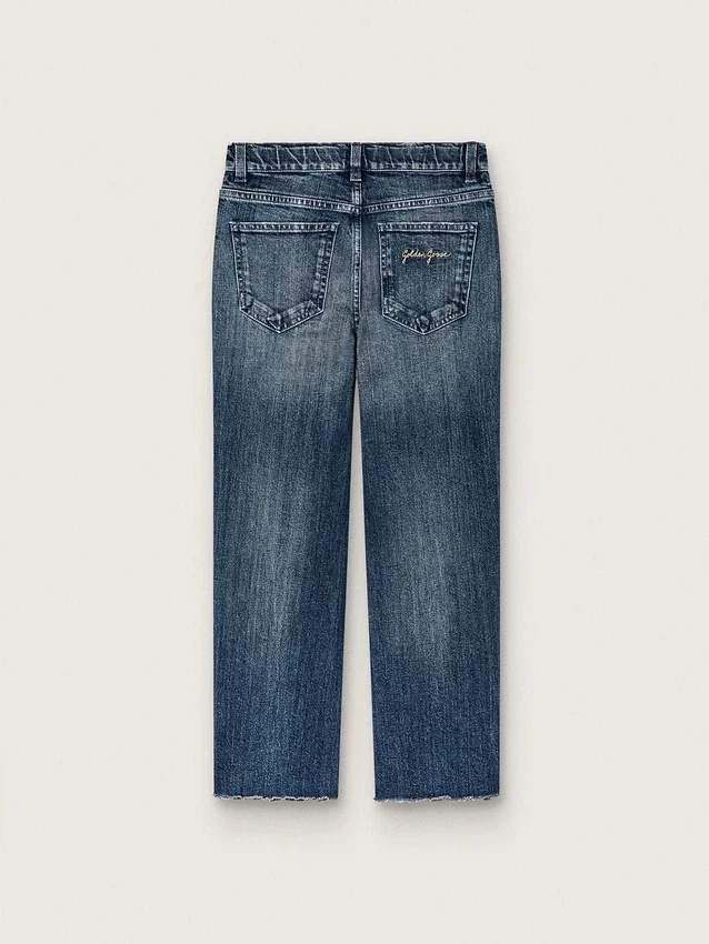Pantalones de mezclilla de corte acampanado para niñas de la colección Journey en mezclilla azul con pedrería degradada