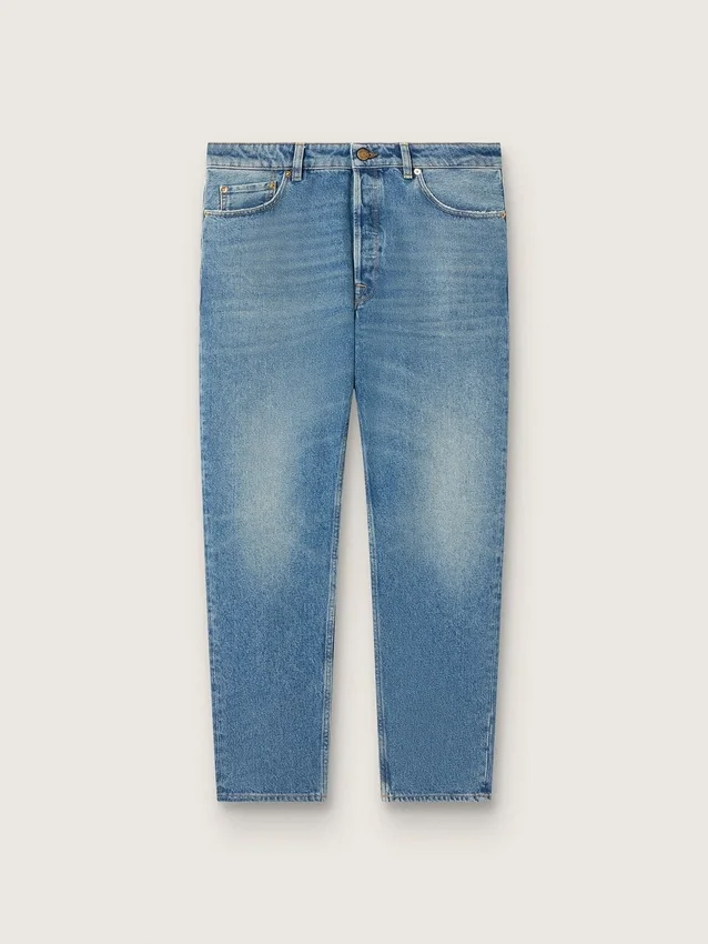 Pantalones de mezclilla de corte ajustado para hombre con lavado medio