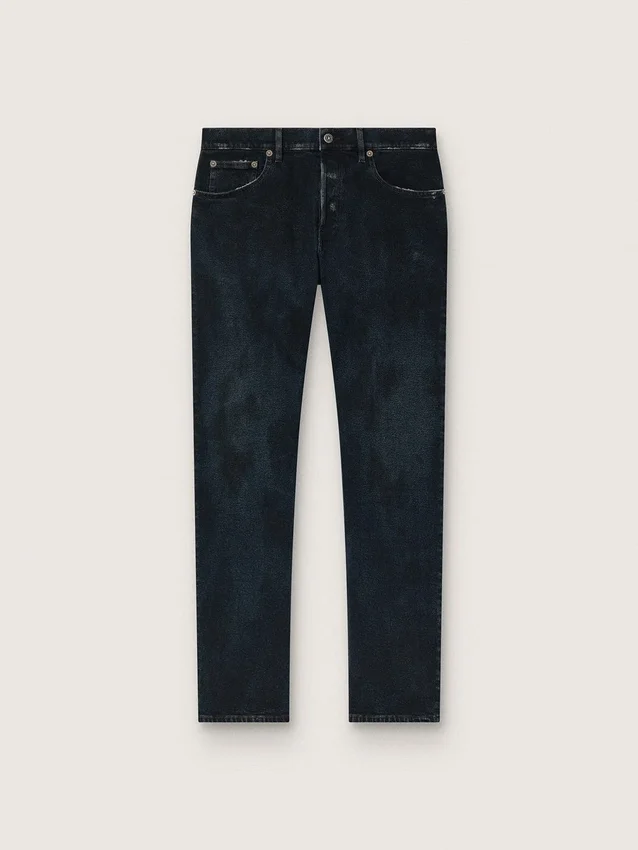 Pantalones de mezclilla de corte ajustado para hombre en mezclilla elástica de color índigo oscuro