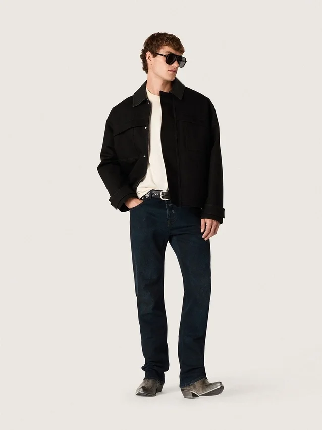 Pantalones de mezclilla de corte ajustado para hombre en mezclilla elástica de color índigo oscuro
