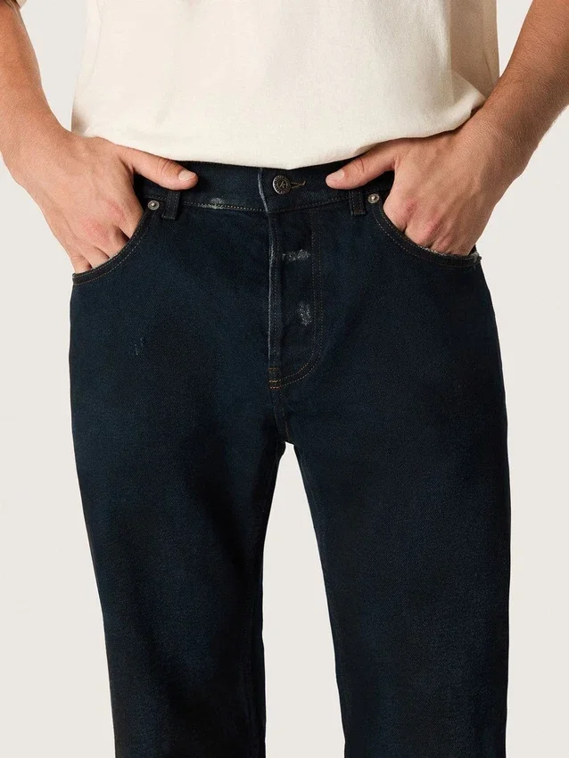 Pantalones de mezclilla de corte ajustado para hombre en mezclilla elástica de color índigo oscuro