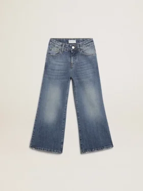 Pantalones de mezclilla de corte ancho en denim azul medio